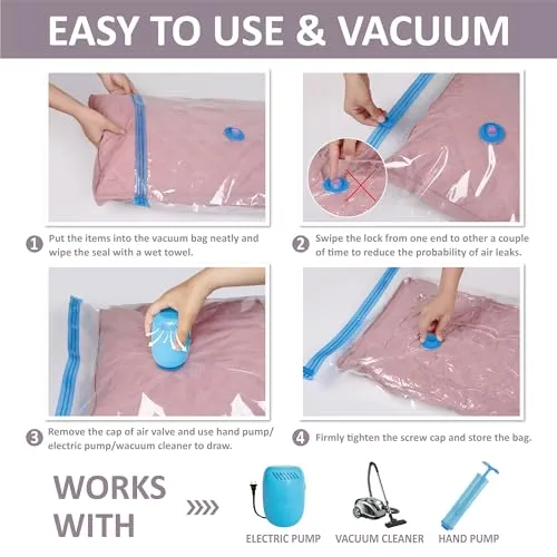 25 Vacuum Storage Bags with Electric Pump, Vacuum Sealed Storage Bags (4Jumbo/4Large/8Medium/9Small), Space Saver Vacuum Seal Bags for Clothing, Comforters, Pillows, Towel, Blanket Storage, Bedding