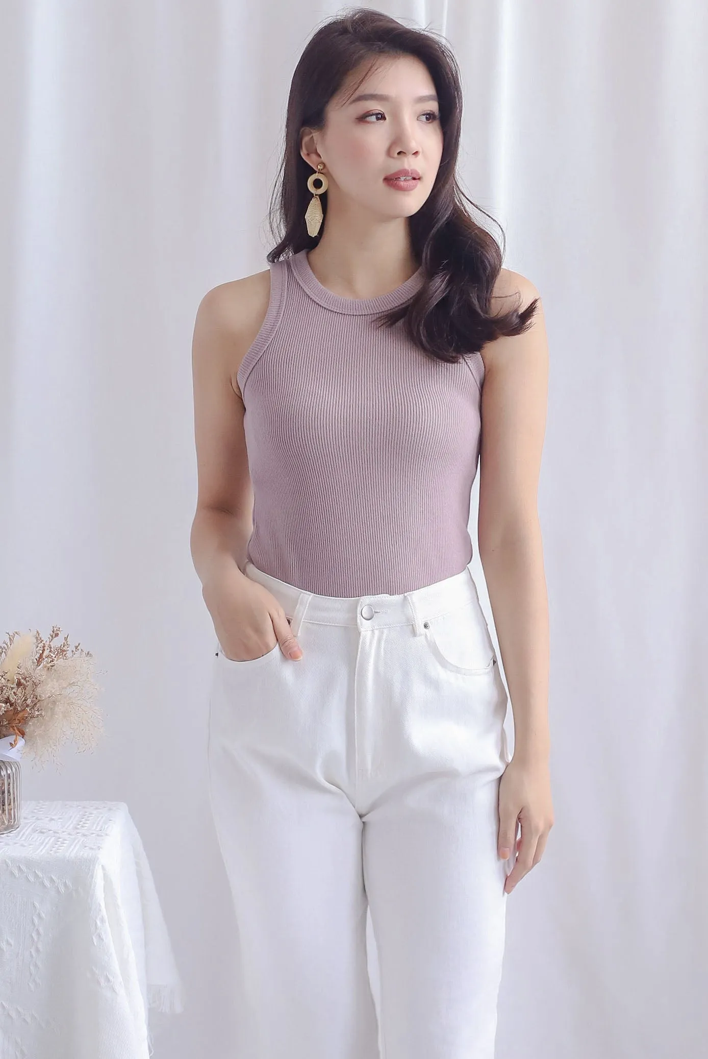 Aidan Ribbed Tank Top In Mauve