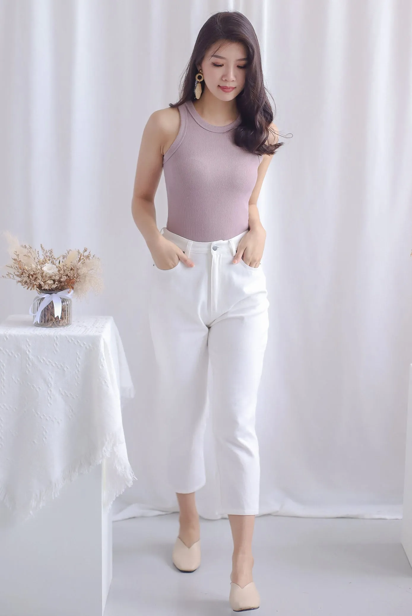 Aidan Ribbed Tank Top In Mauve