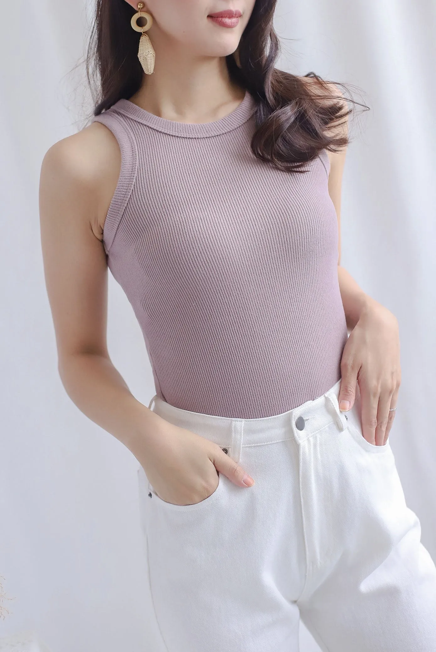 Aidan Ribbed Tank Top In Mauve