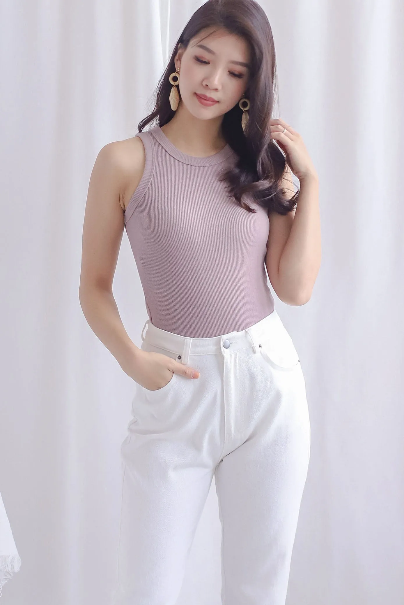 Aidan Ribbed Tank Top In Mauve