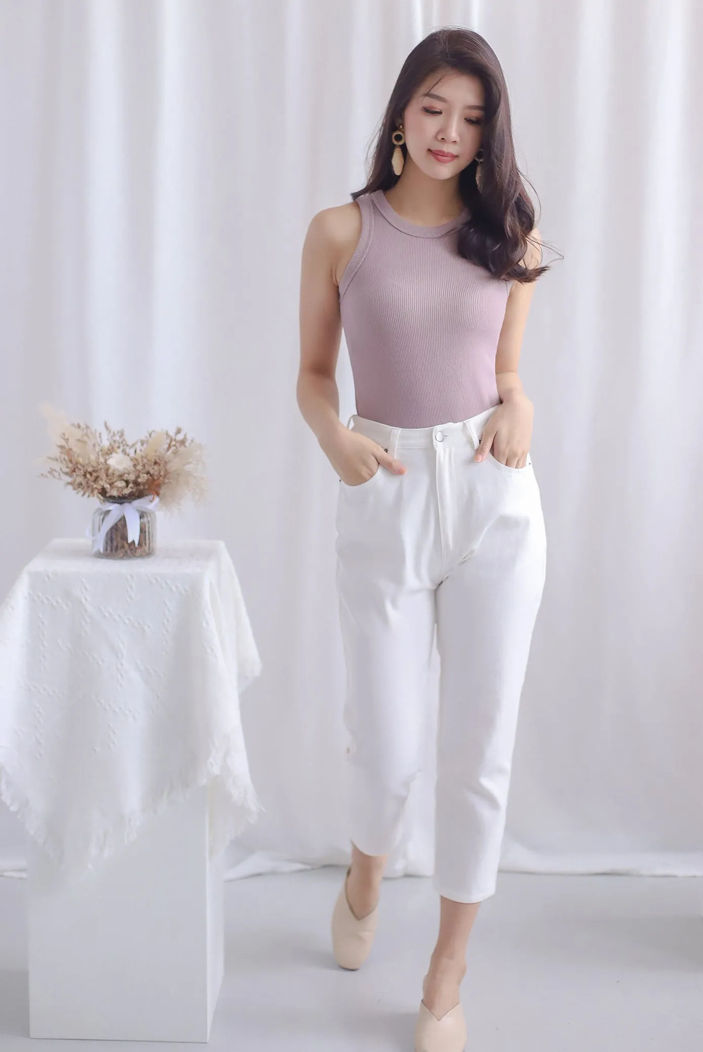 Aidan Ribbed Tank Top In Mauve