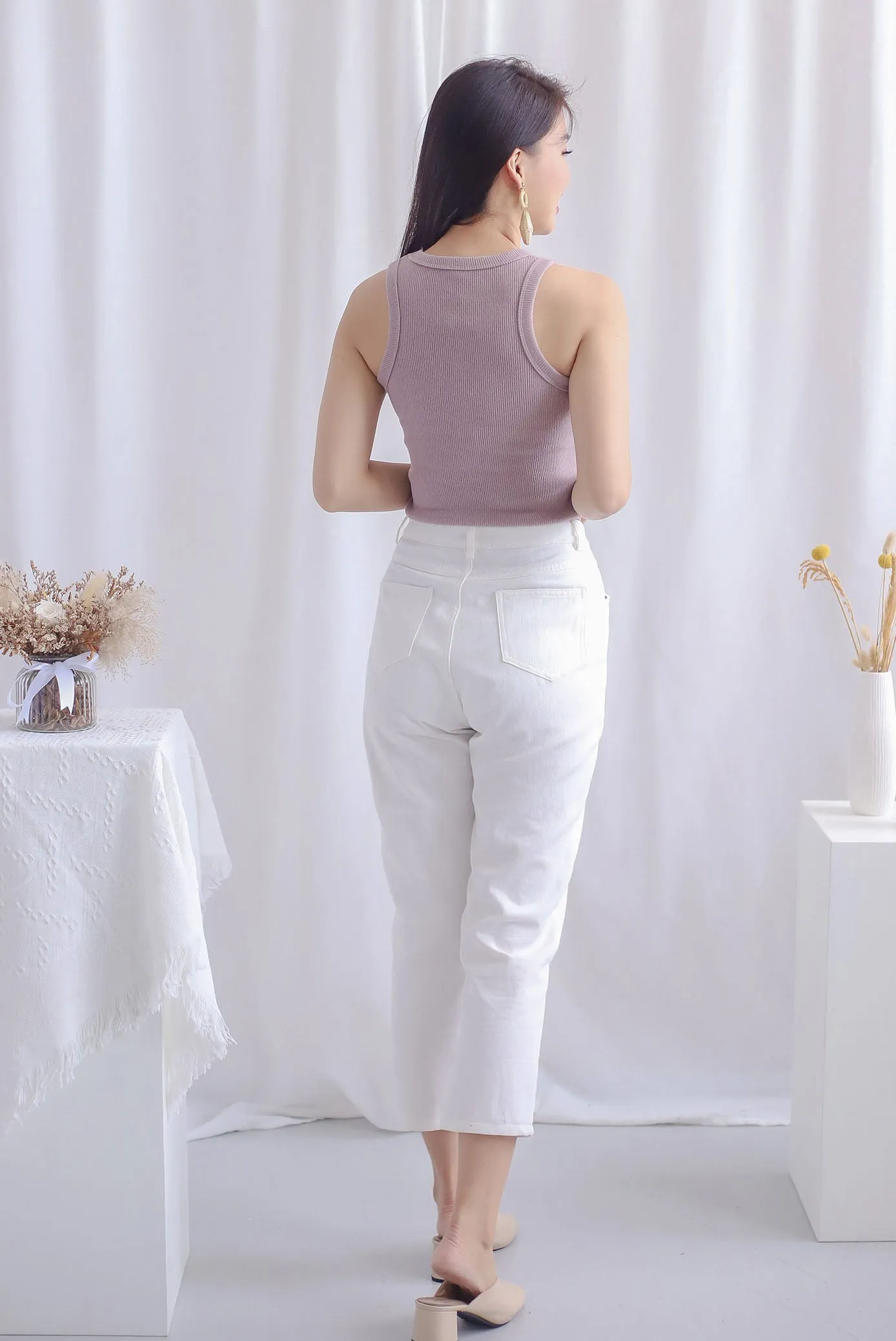 Aidan Ribbed Tank Top In Mauve