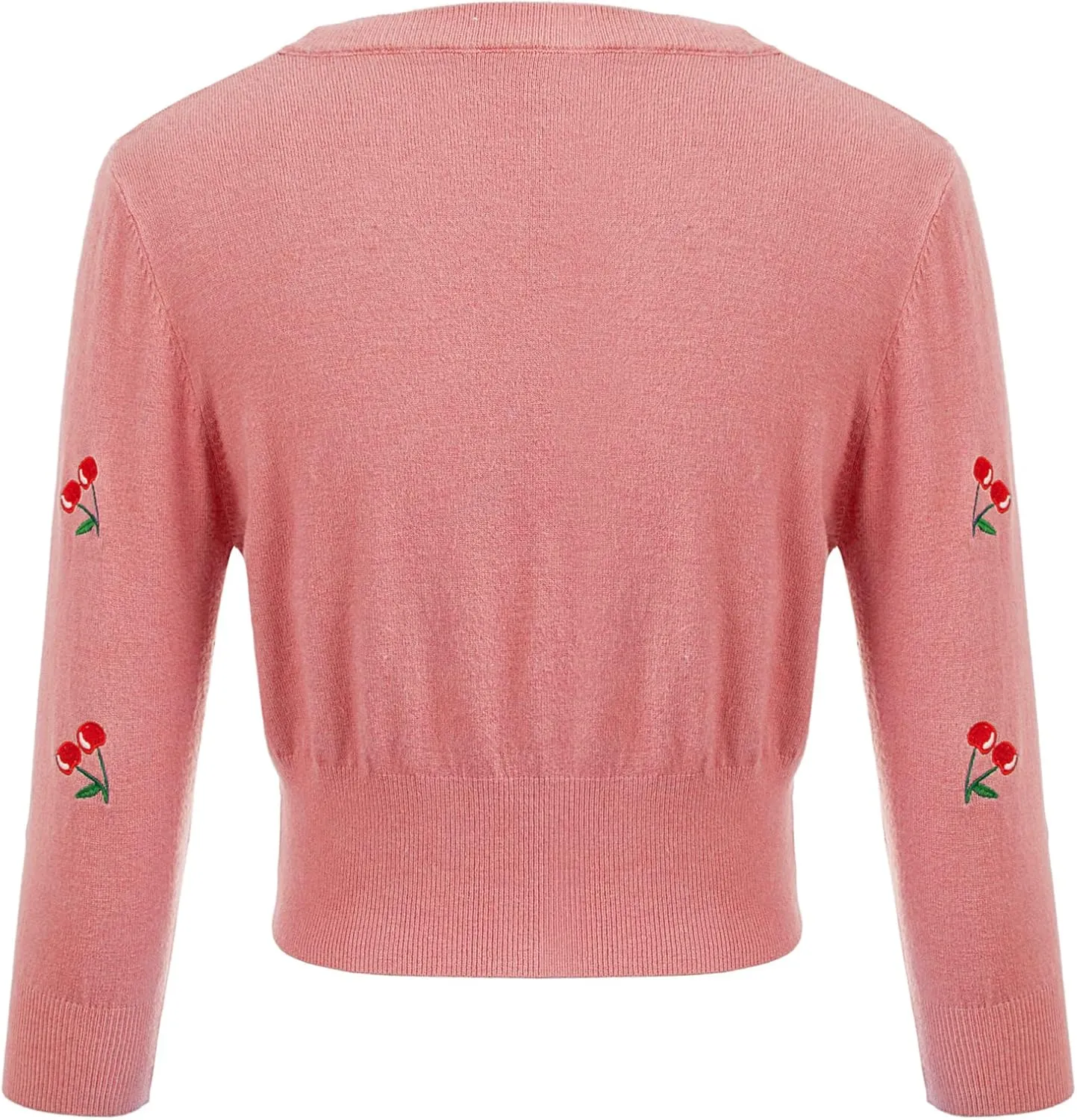 Belle Poque Women's 3/4 Sleeve V-Neck Button Down Cherries Embroidery Cropped Cardigan Sweater Coat