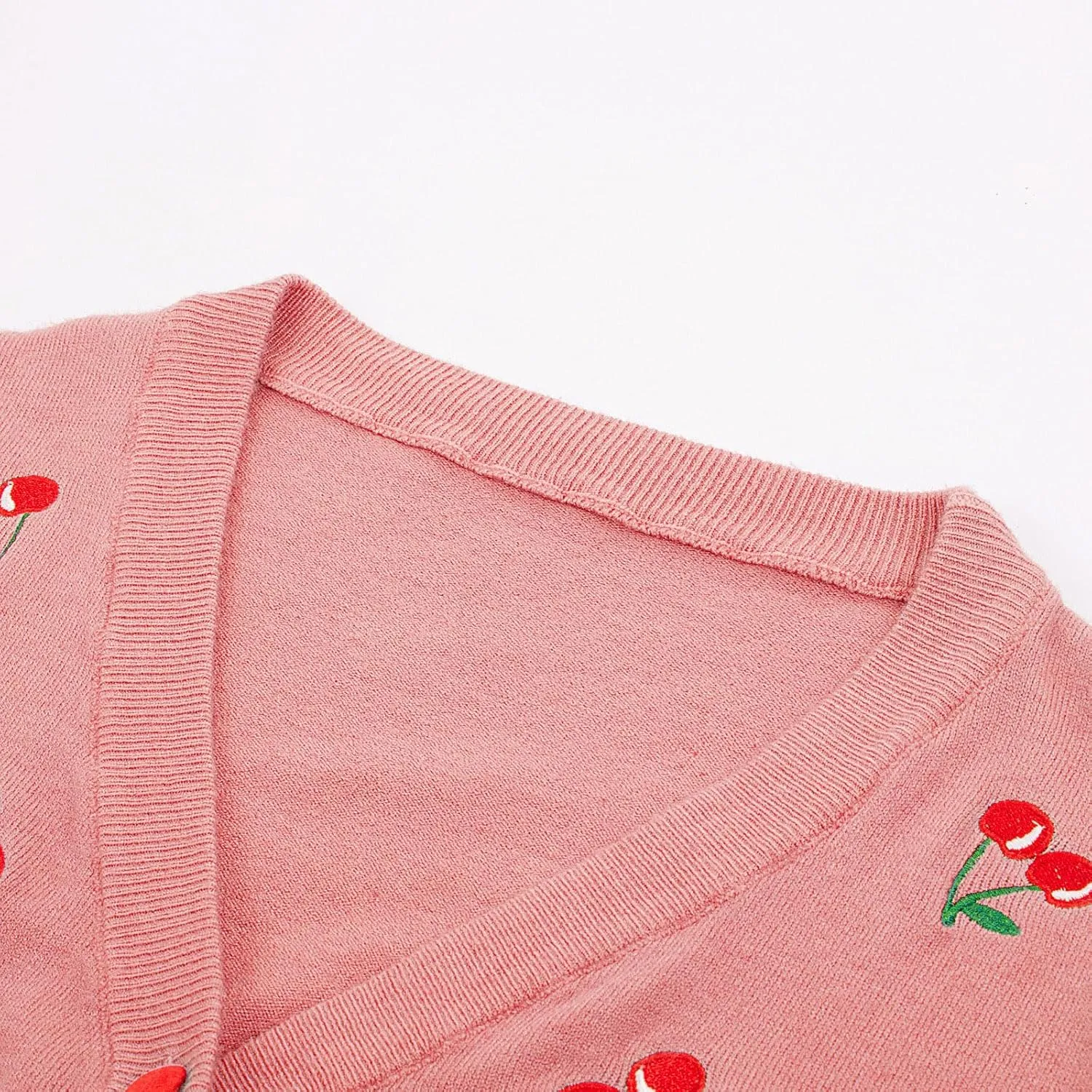 Belle Poque Women's 3/4 Sleeve V-Neck Button Down Cherries Embroidery Cropped Cardigan Sweater Coat