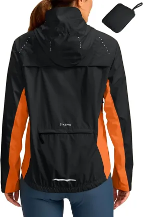 Bikewa Women's Cycling Rain Jackets Waterproof Windbreaker Lightweight Running Windproof Reflective Jacket Packable Hooded