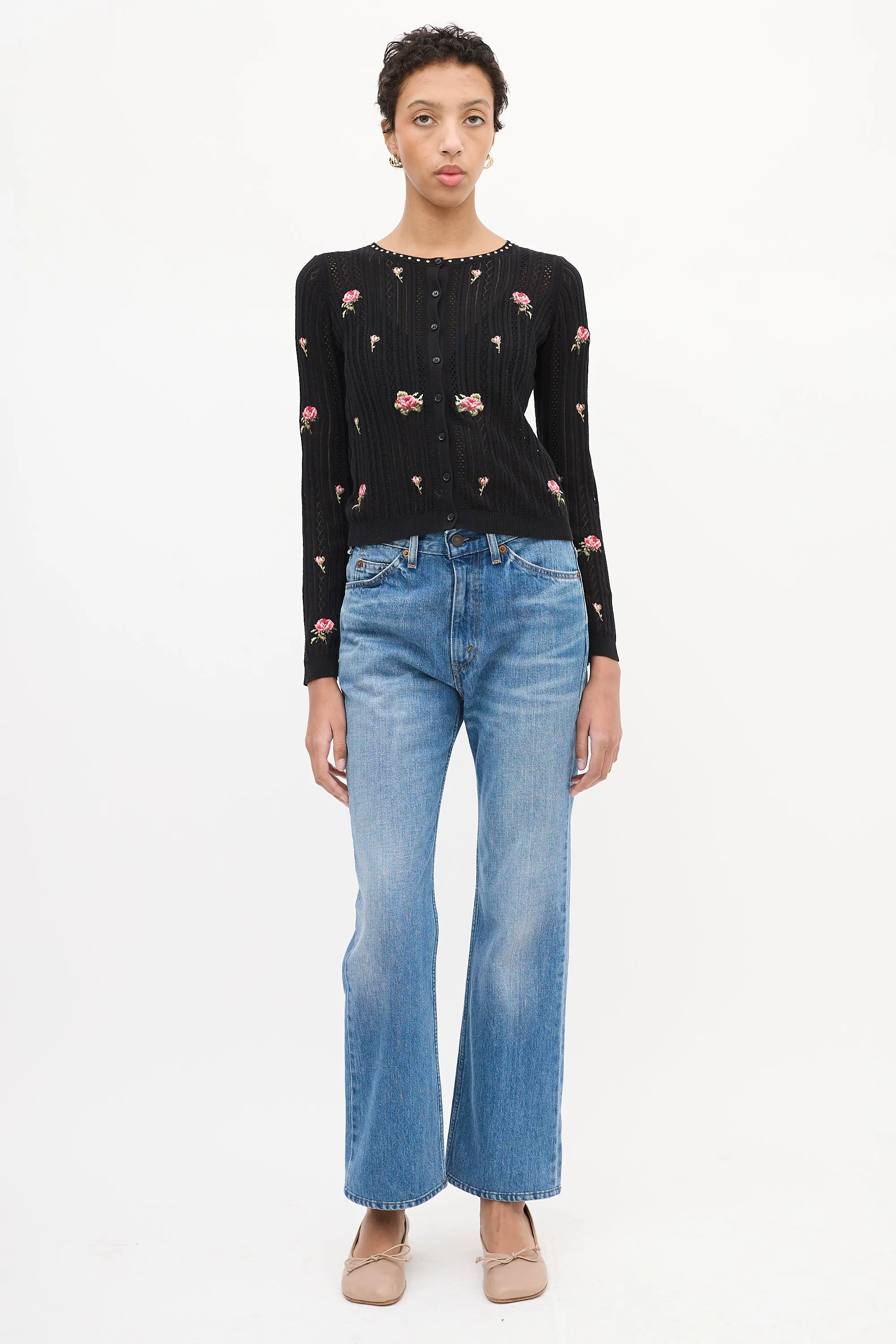 Black & Multi Floral Embroidered Cardigan