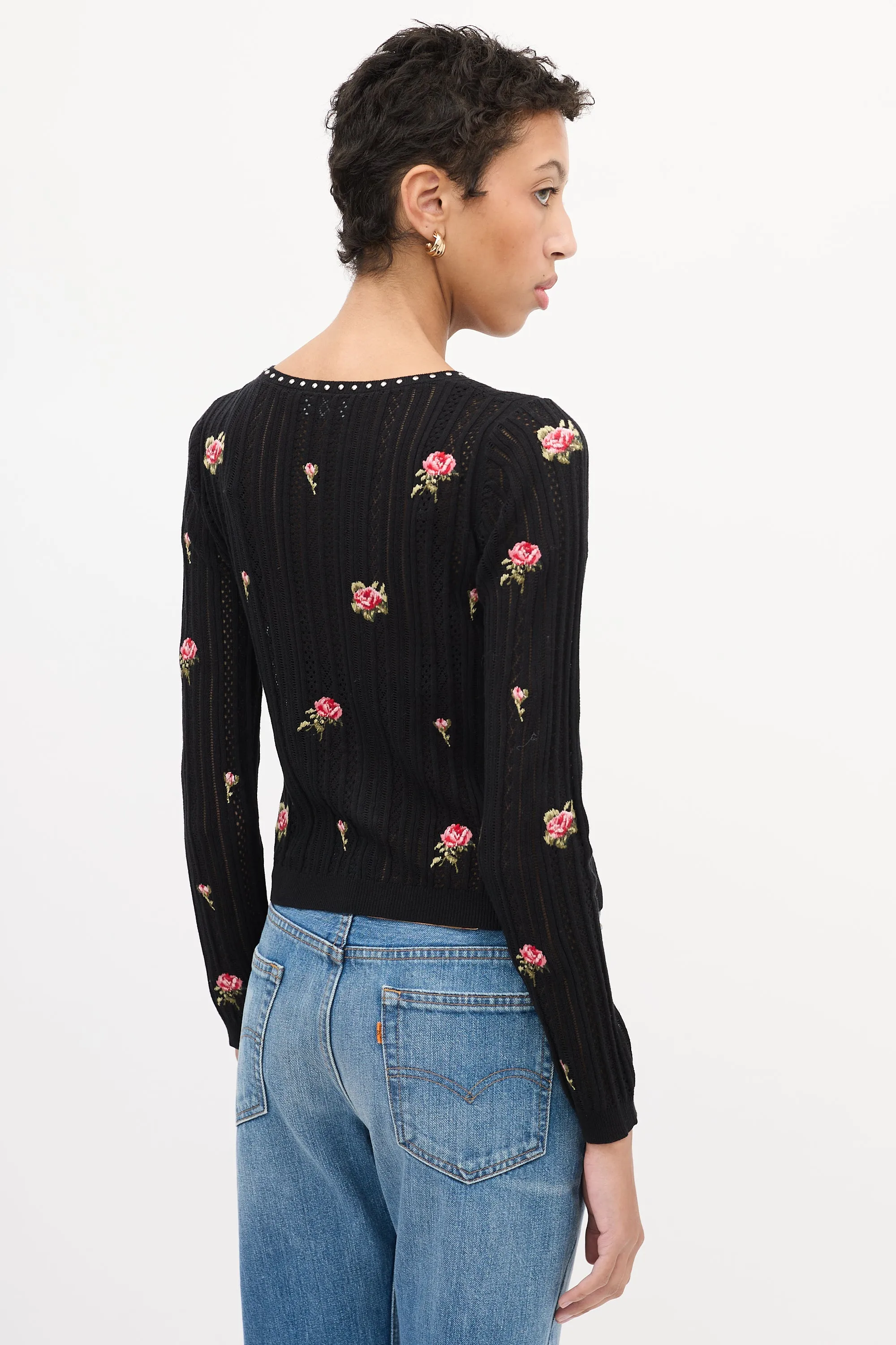 Black & Multi Floral Embroidered Cardigan