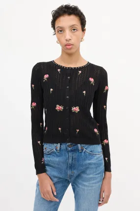 Black & Multi Floral Embroidered Cardigan