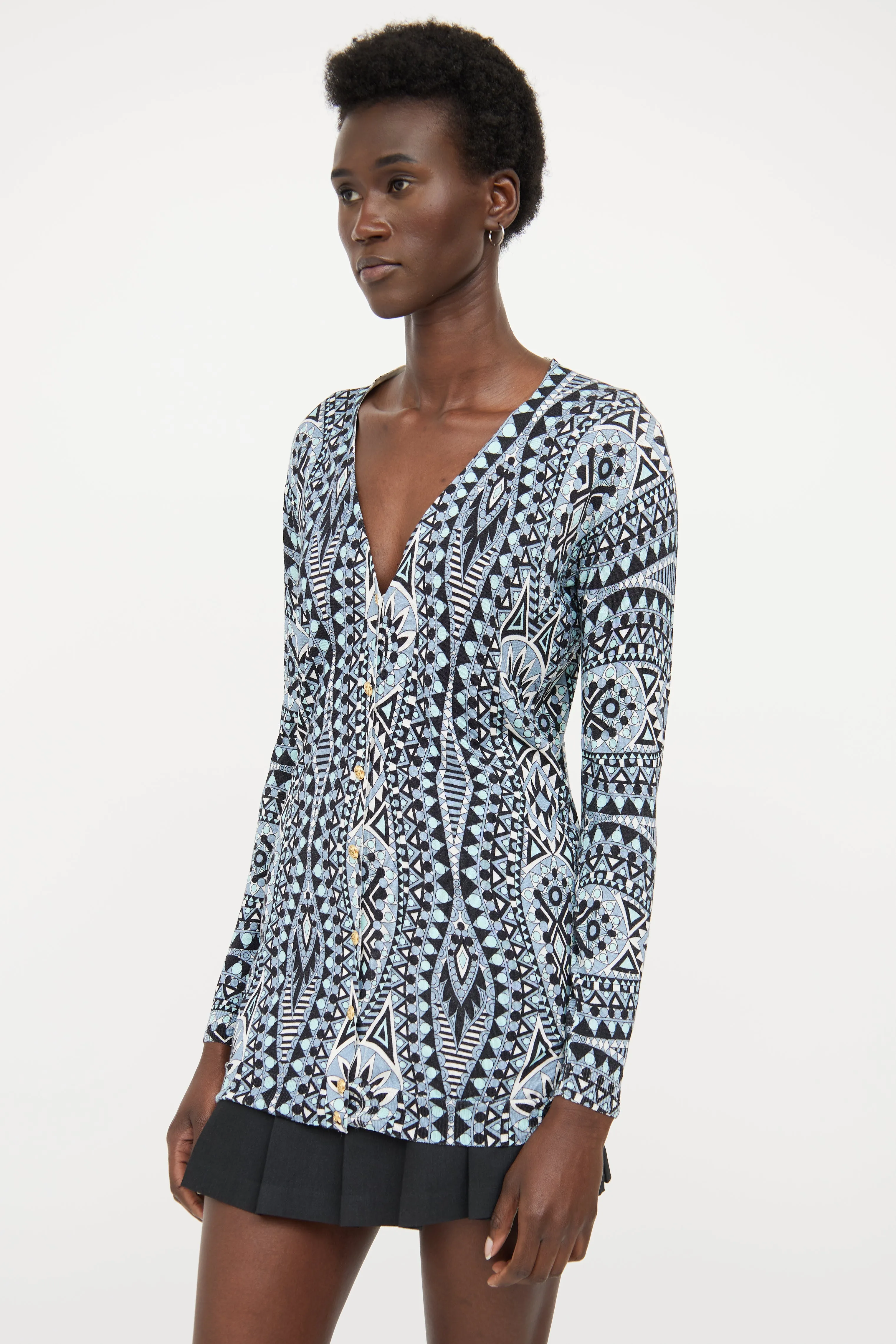 Blue & Black Pattern Cardigan