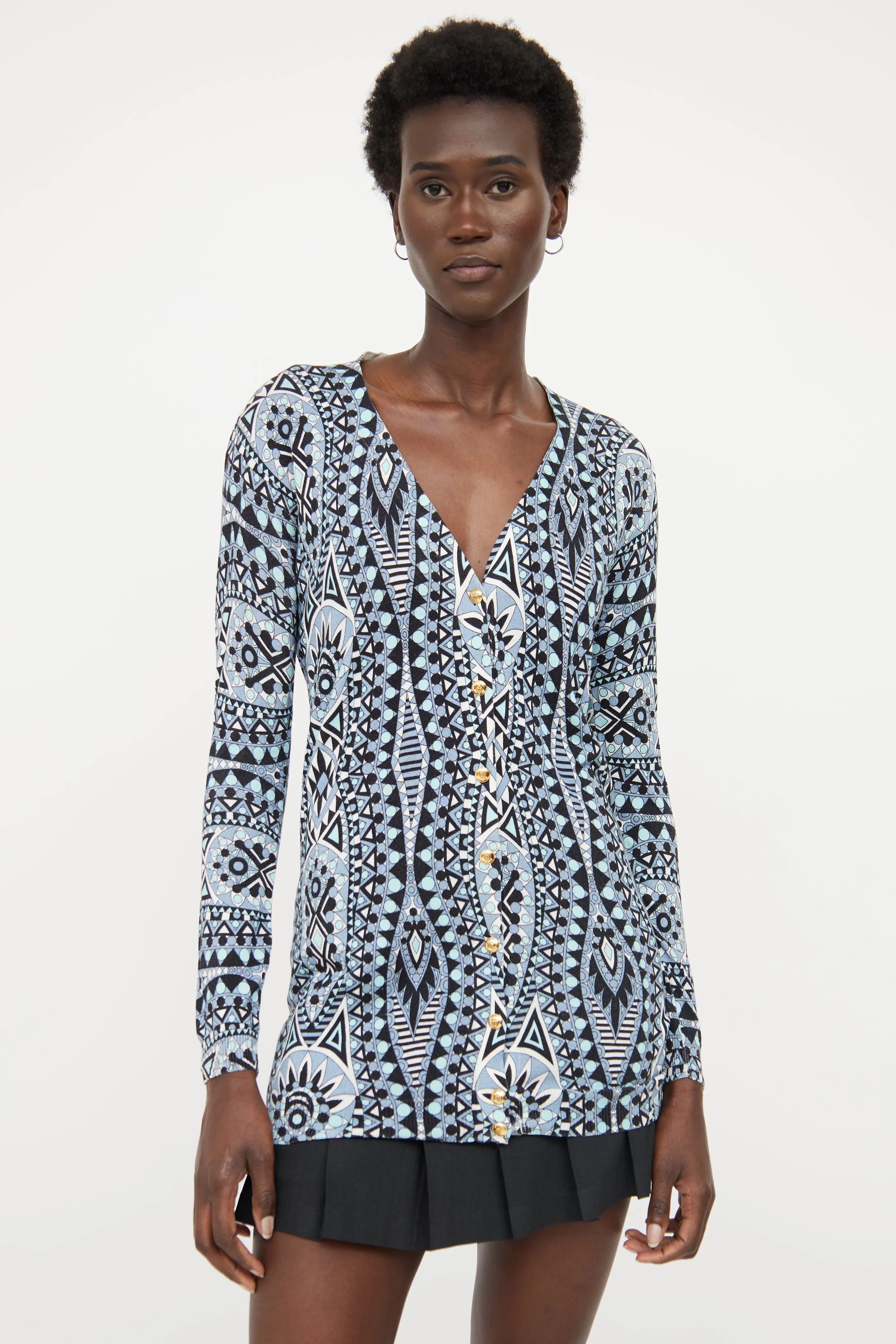 Blue & Black Pattern Cardigan