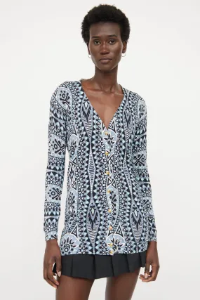 Blue & Black Pattern Cardigan