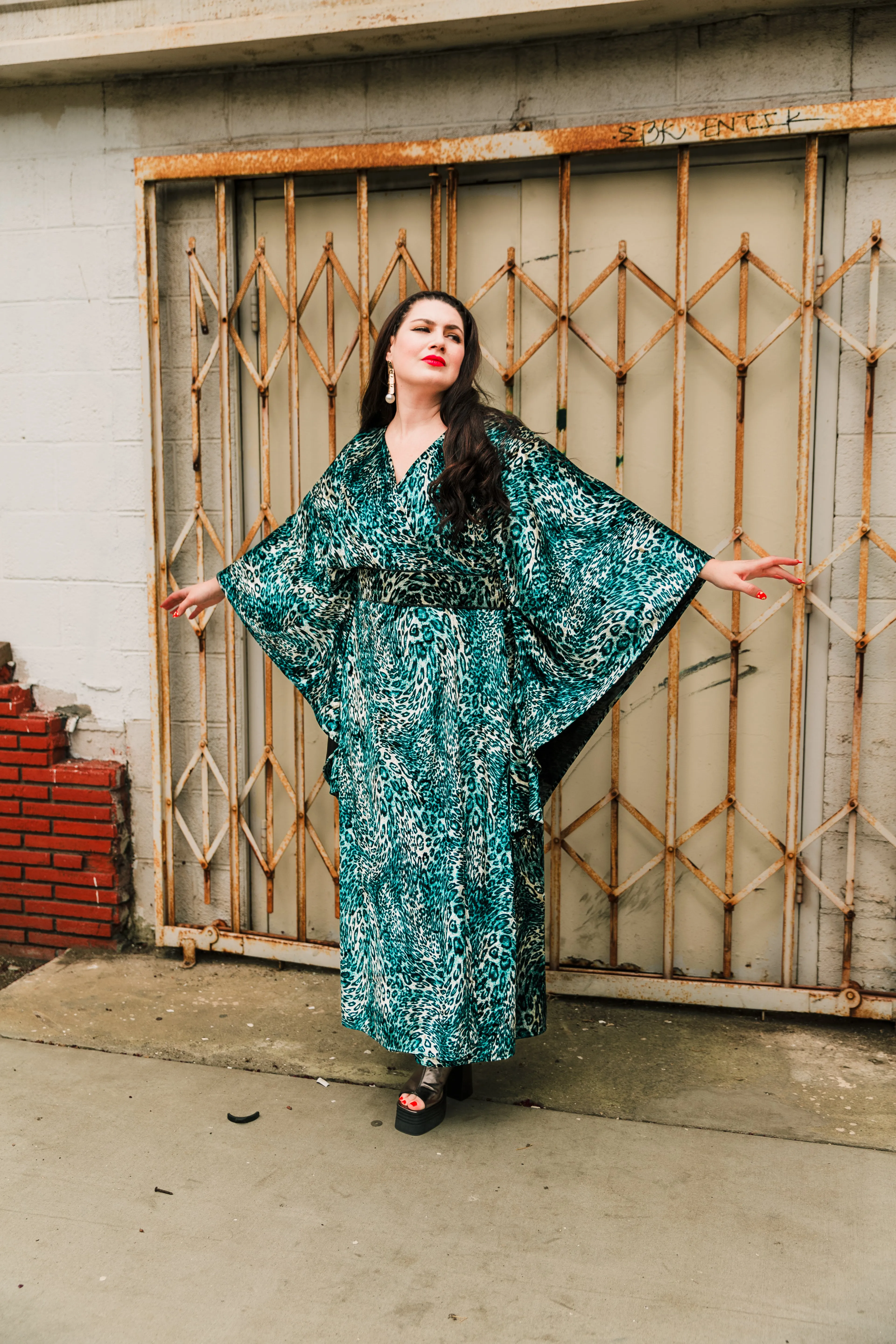 Bohémienne Kimono Robe “Turquoise Leopard Velvet"