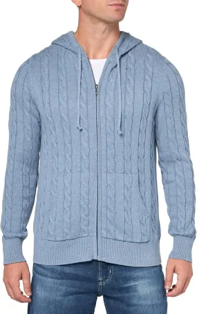Brooks Brothers Men's Cotton Cable Knit Full Zip Hoodie Sweater