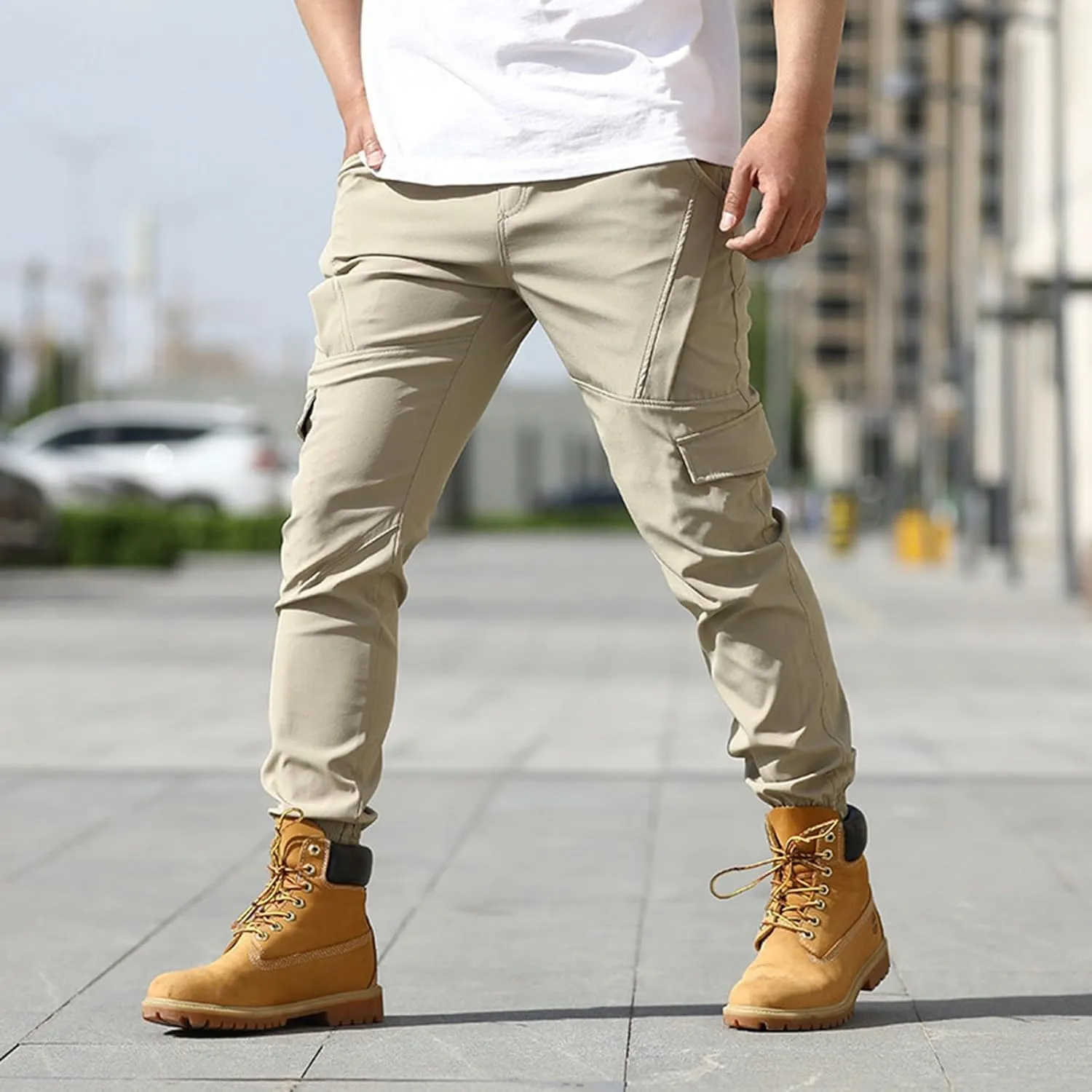 Cargo Pants Men Slim Fit Multi Pockets Hiking Work Pants Ripstop Stretch Stylish Baggy Pants Y2K Tactical Trousers