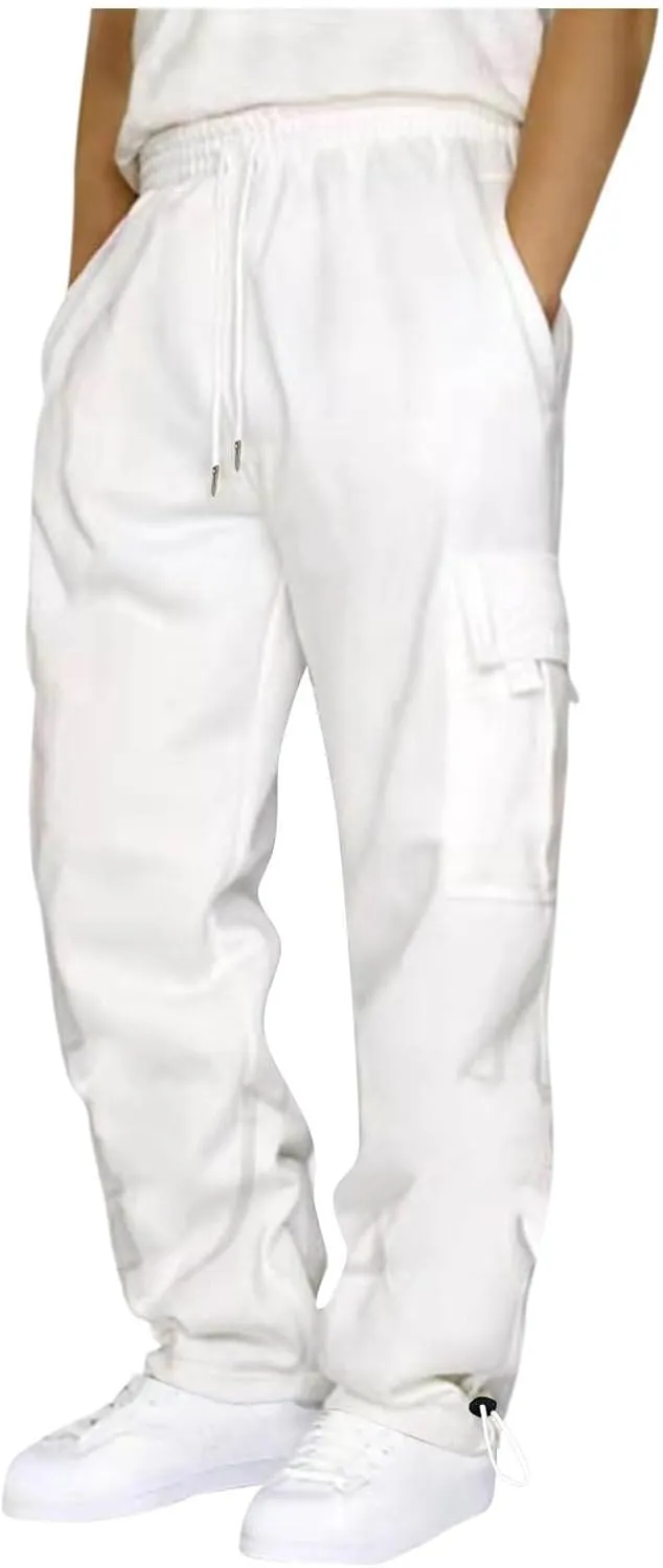 Cargo Pants Men Workout Baggy Straight Drawstring Camping Fishing Trousers Outdoor Tactical Cargo Pants with Multi-Pockets