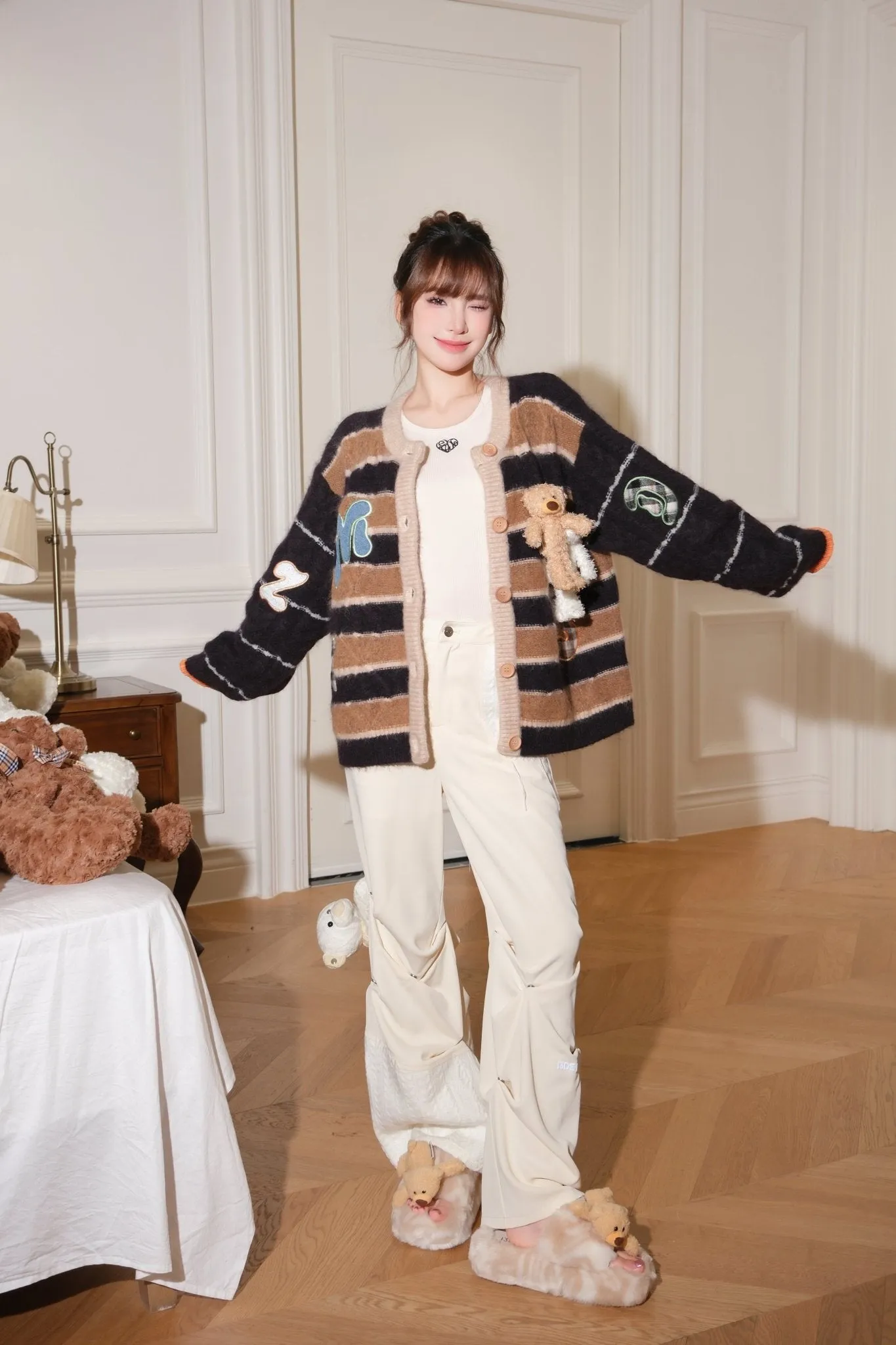 Embroidered Patches Cardigan in Black