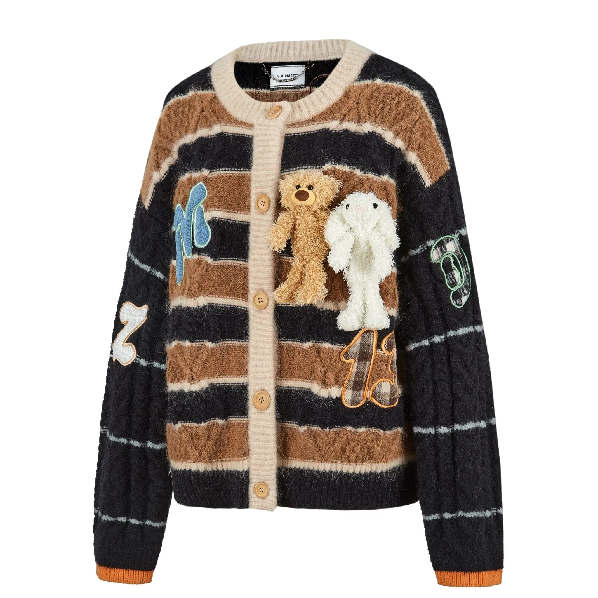 Embroidered Patches Cardigan in Black