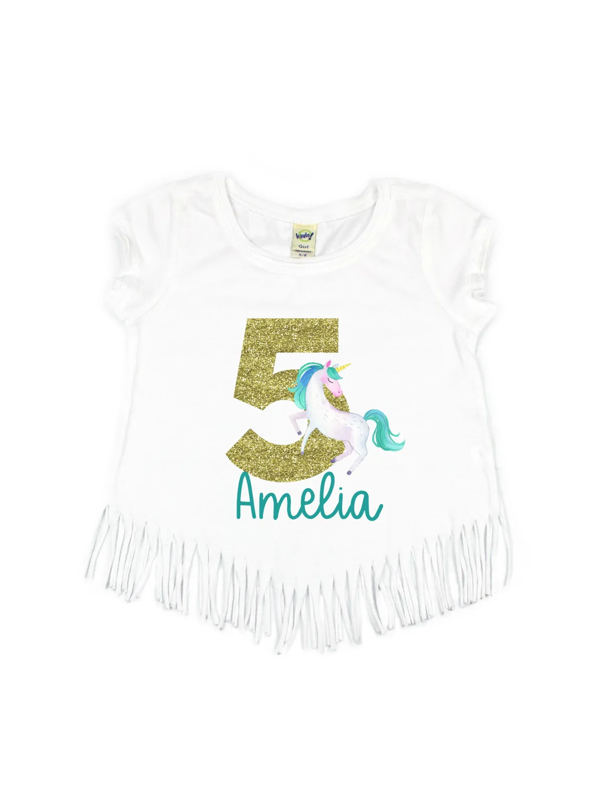 Girls Unicorn Birthday Fringe Shirt