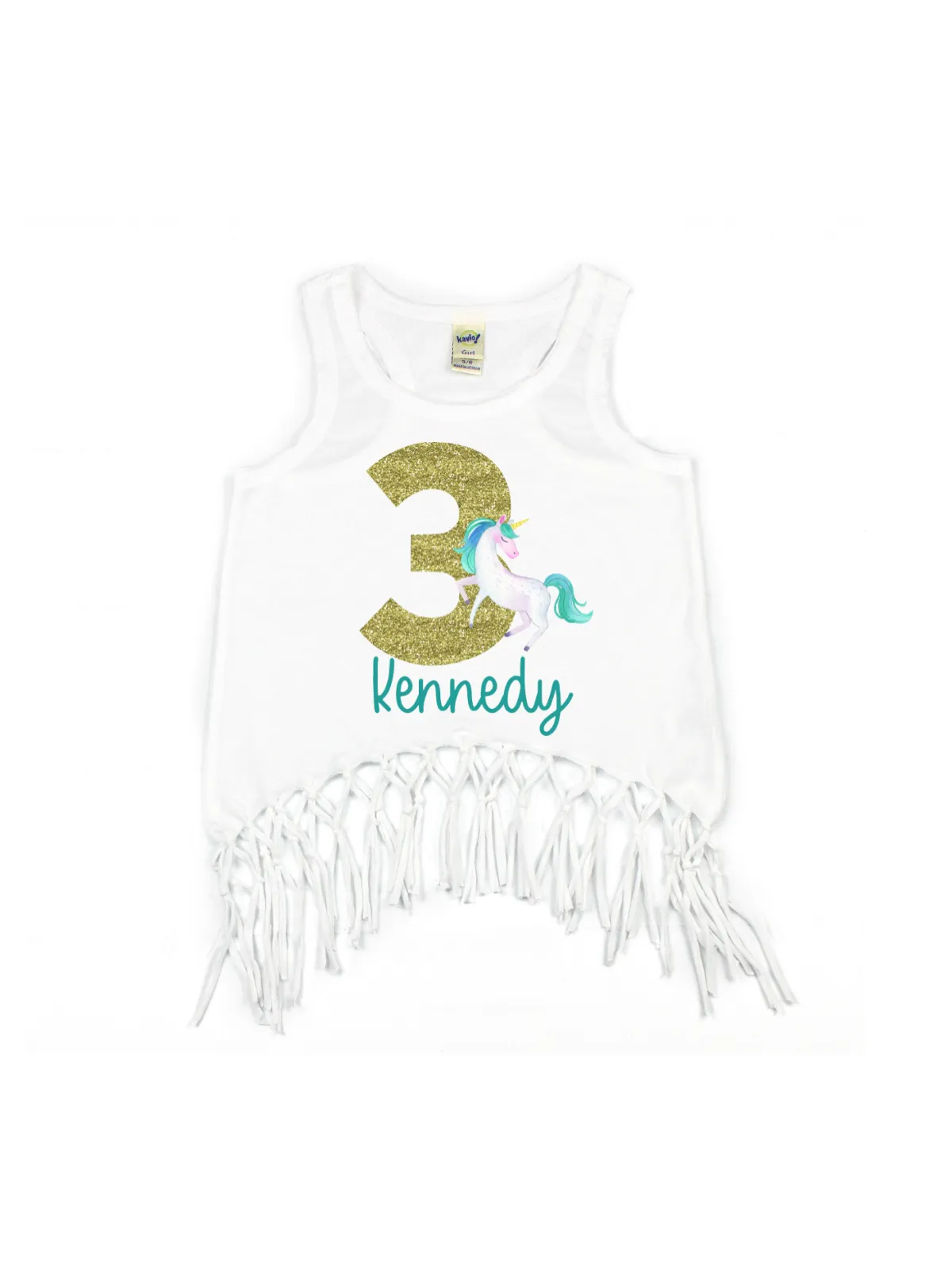 Girls Unicorn Birthday Fringe Shirt