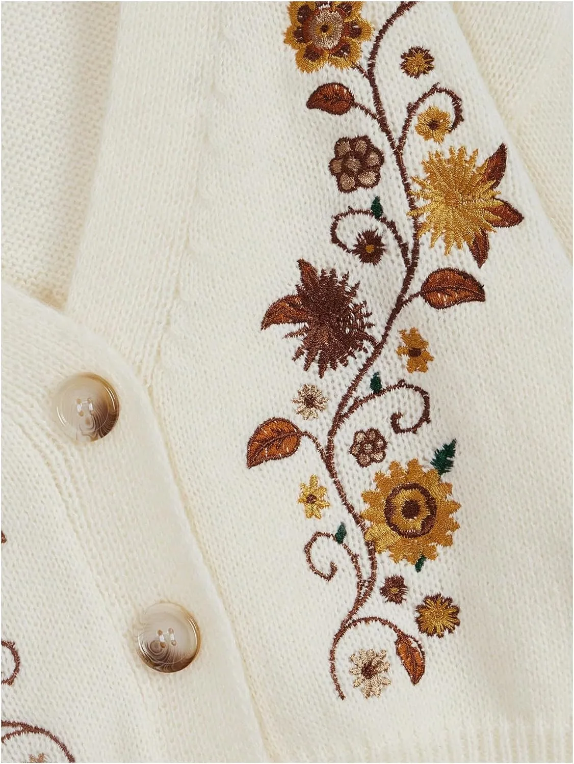 GORGLITTER Women's V Neck Floral Embroidered Cardigan Sweaters Lantern Sleeve Button Down Cropped Cardigan