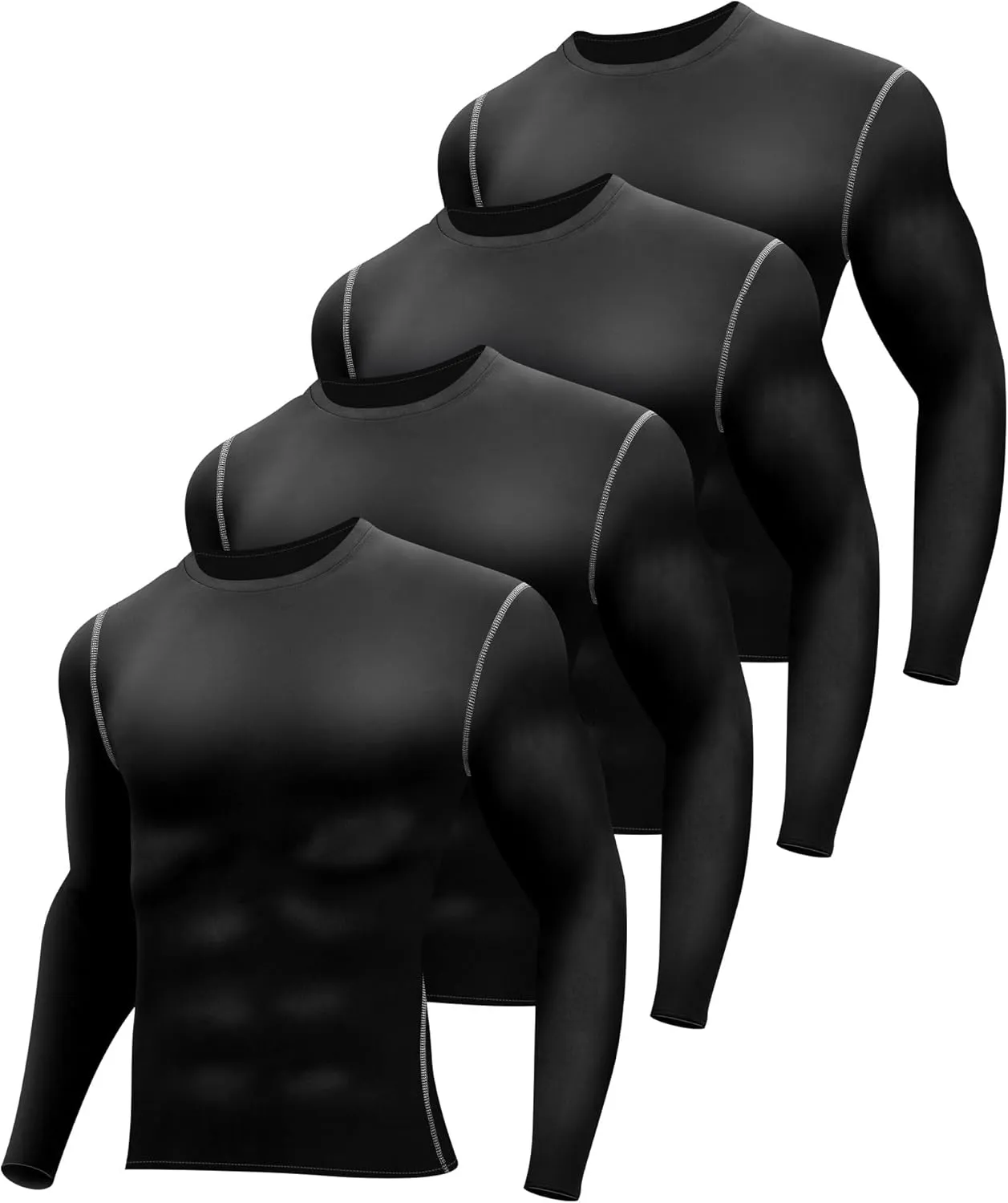 Hicarer 4 Pack Men's Thermal Compression Shirts Long Sleeve Fleece Lined Dry Fit Tops Athletic Base Layer for Winter Skiing