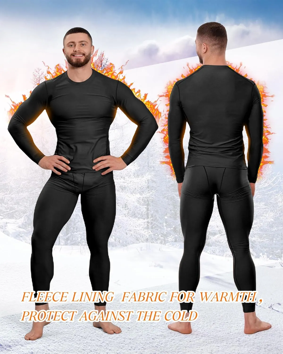 Hicarer 4 Pack Men's Thermal Compression Shirts Long Sleeve Fleece Lined Dry Fit Tops Athletic Base Layer for Winter Skiing