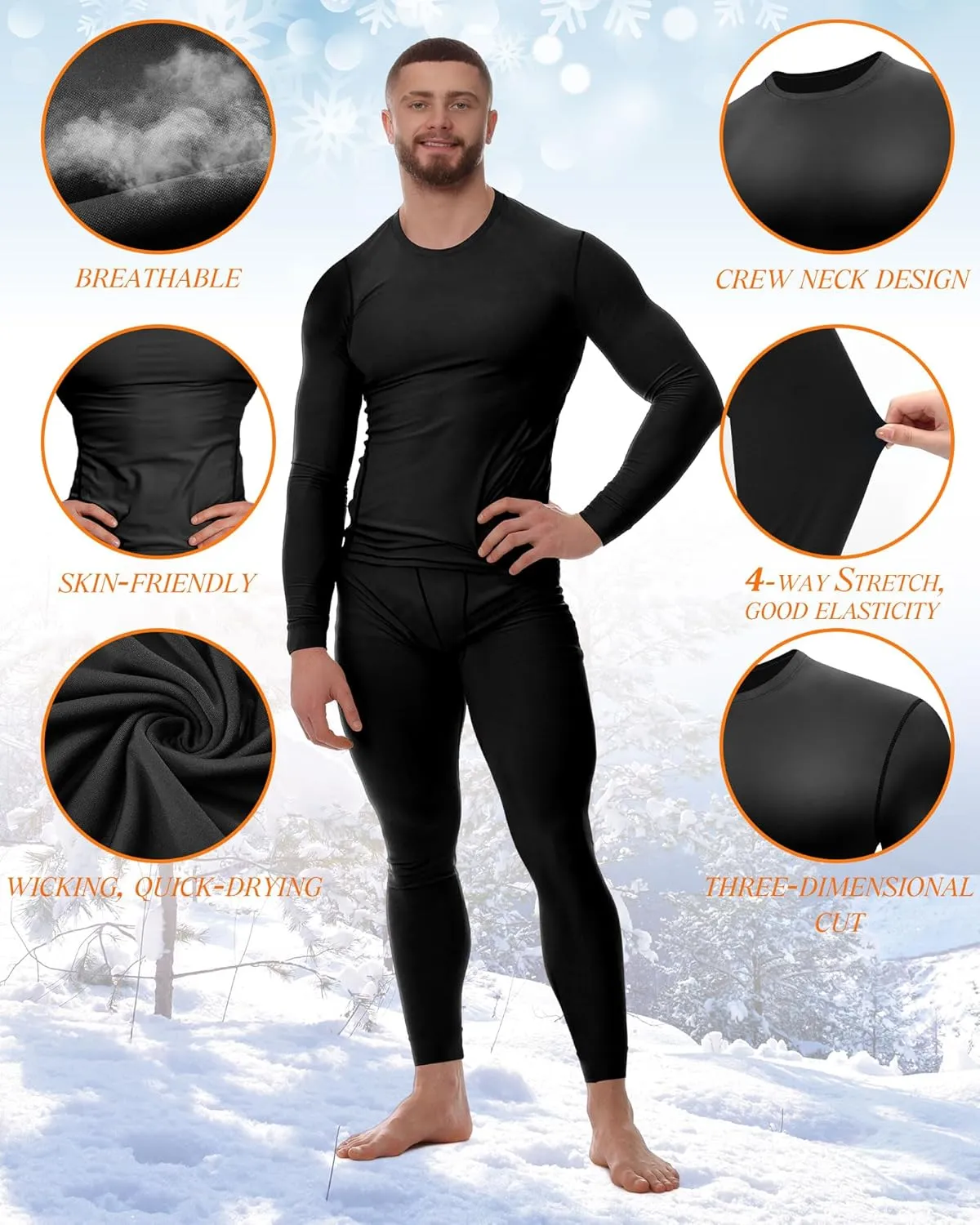 Hicarer 4 Pack Men's Thermal Compression Shirts Long Sleeve Fleece Lined Dry Fit Tops Athletic Base Layer for Winter Skiing
