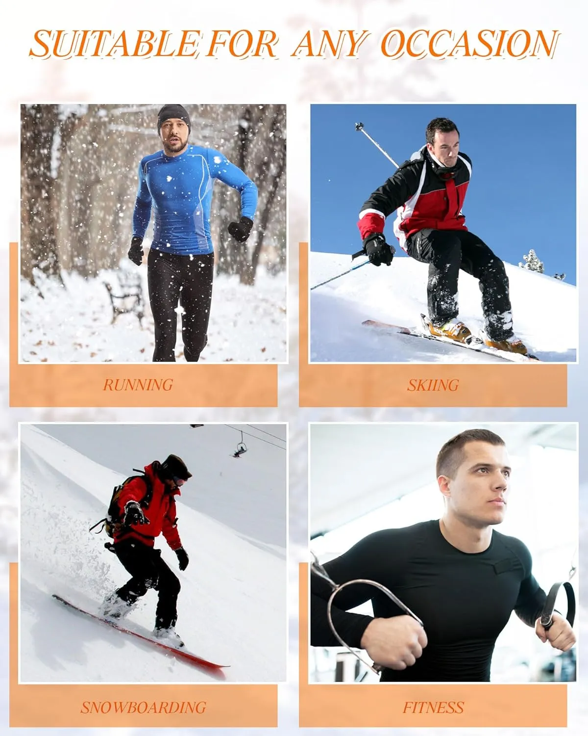 Hicarer 4 Pack Men's Thermal Compression Shirts Long Sleeve Fleece Lined Dry Fit Tops Athletic Base Layer for Winter Skiing