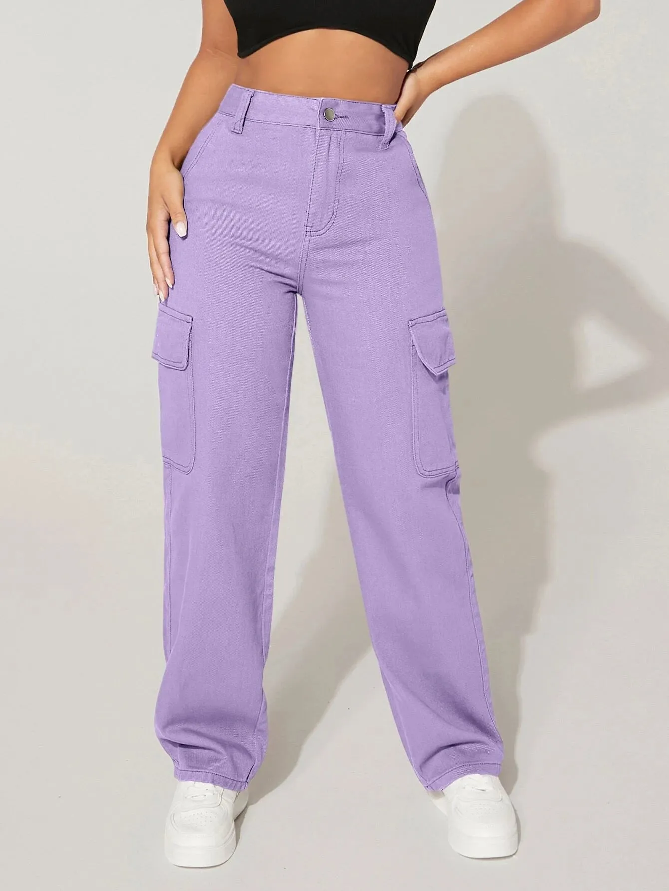 High Waist Denim Cargo Pants