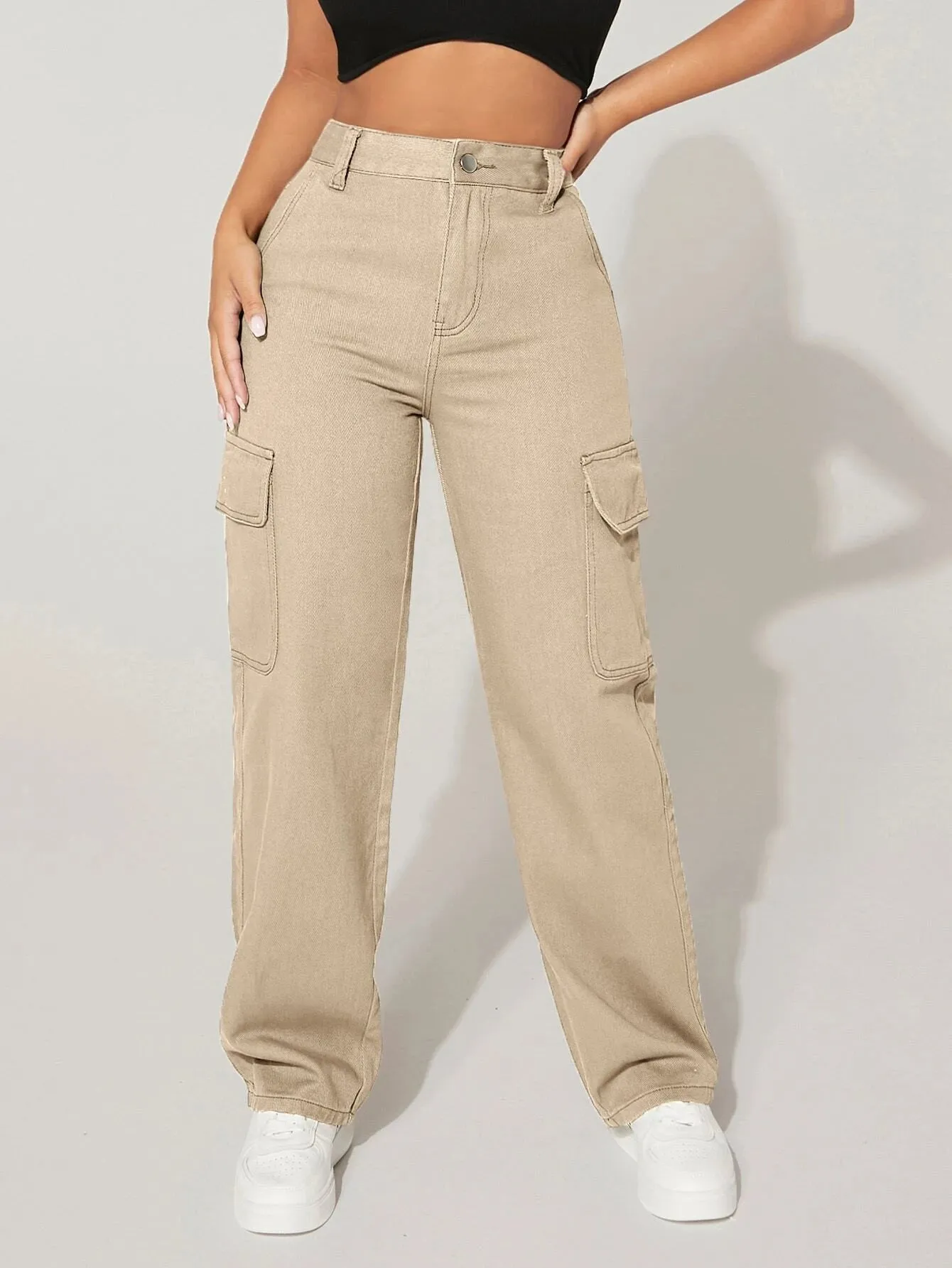 High Waist Denim Cargo Pants