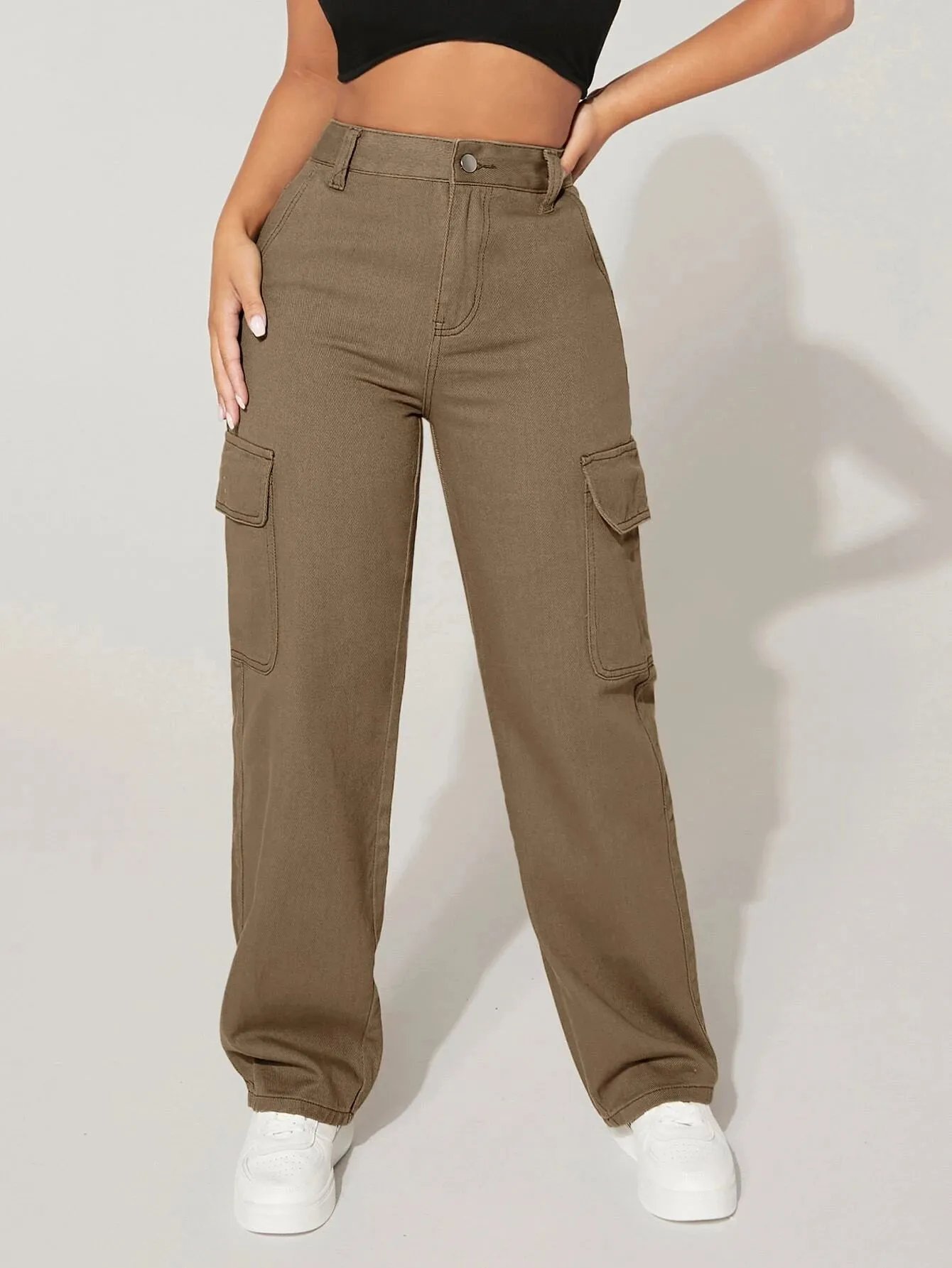 High Waist Denim Cargo Pants