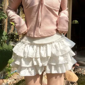 High Waist Plain Mini Tiered Skort