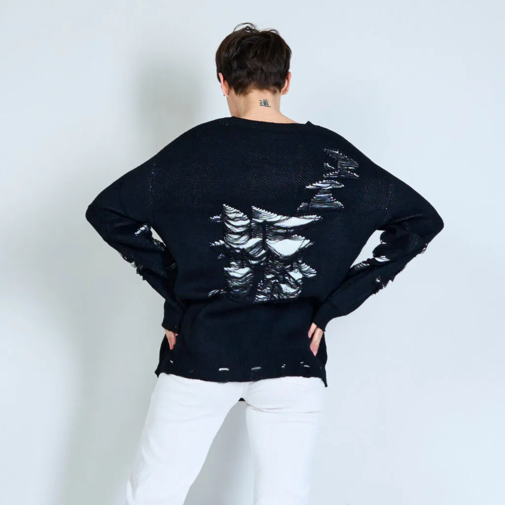 Knitted distressed sweater wholesale