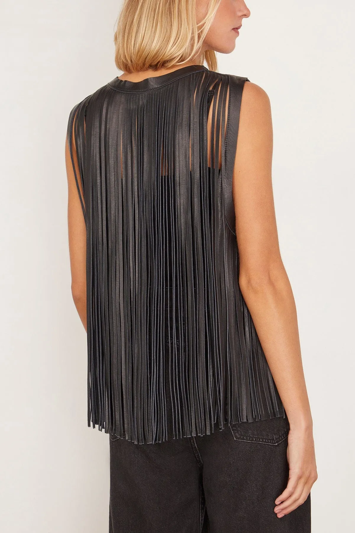 Leather Fringe Top in Black