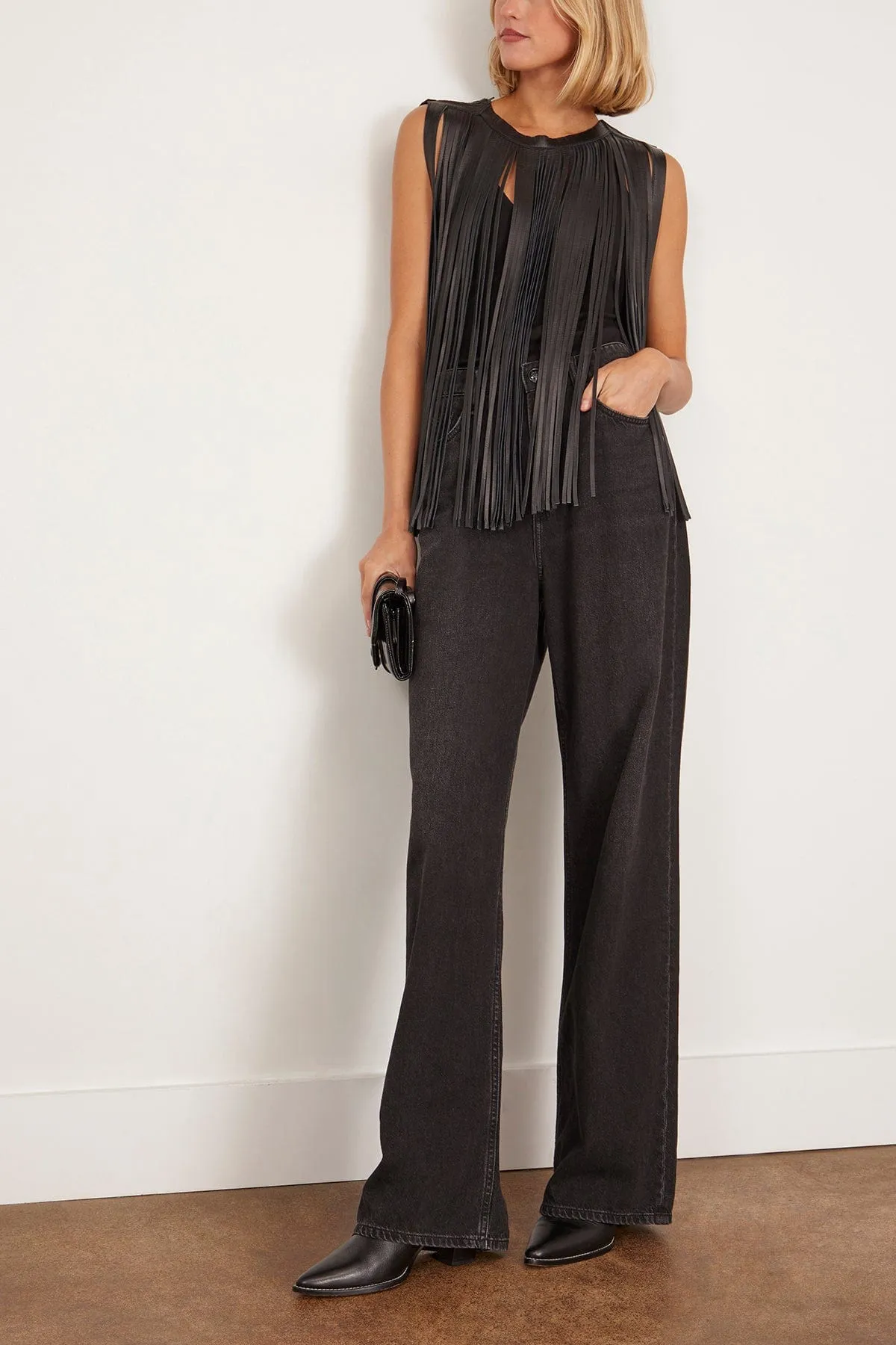 Leather Fringe Top in Black