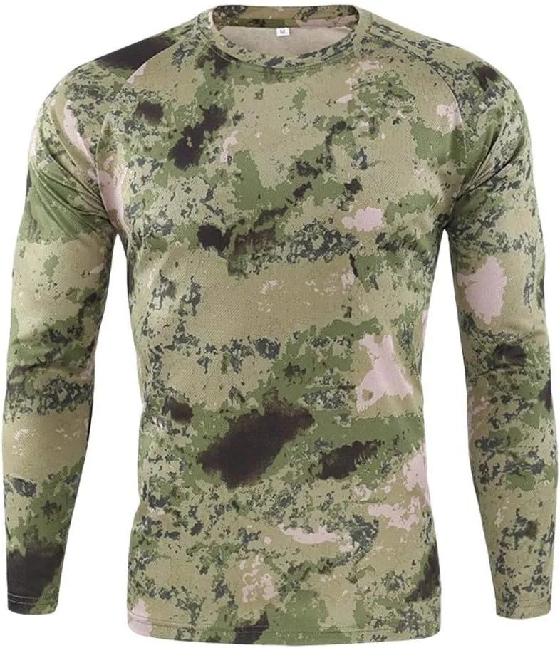 Long Sleeve Camo Hunting Shirts for Men Vintage Military Athletic Compression Shirt Workout Running Hiking Training Tee Tops