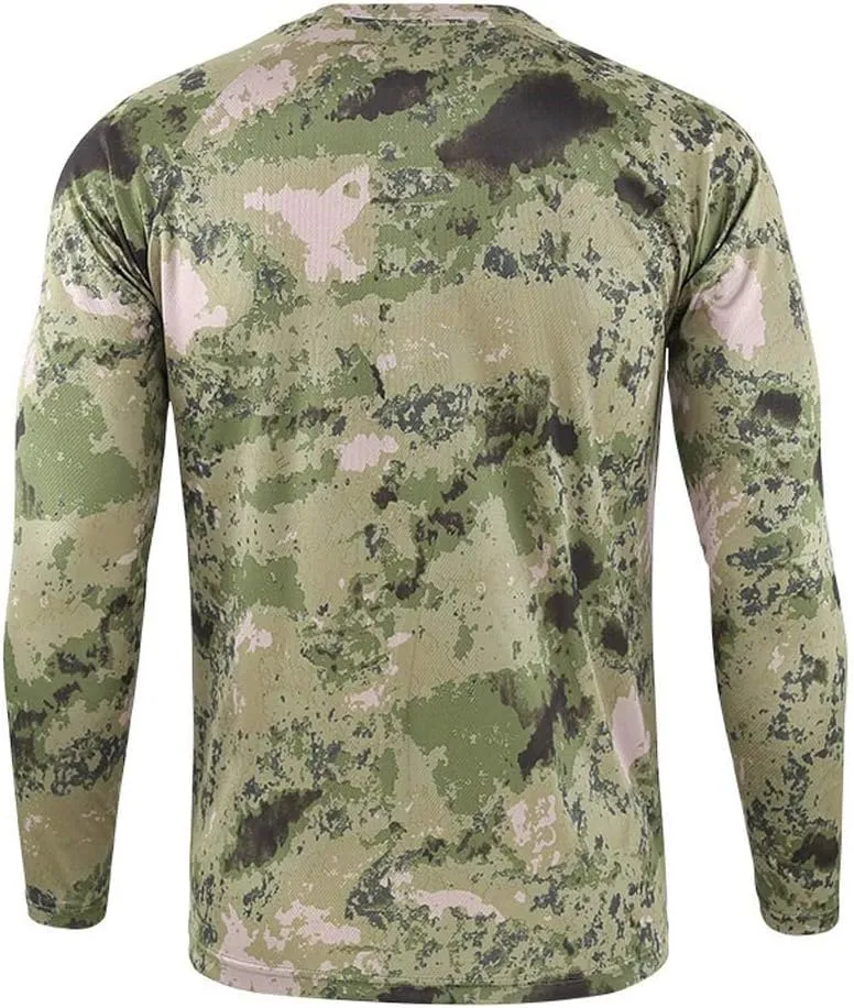 Long Sleeve Camo Hunting Shirts for Men Vintage Military Athletic Compression Shirt Workout Running Hiking Training Tee Tops