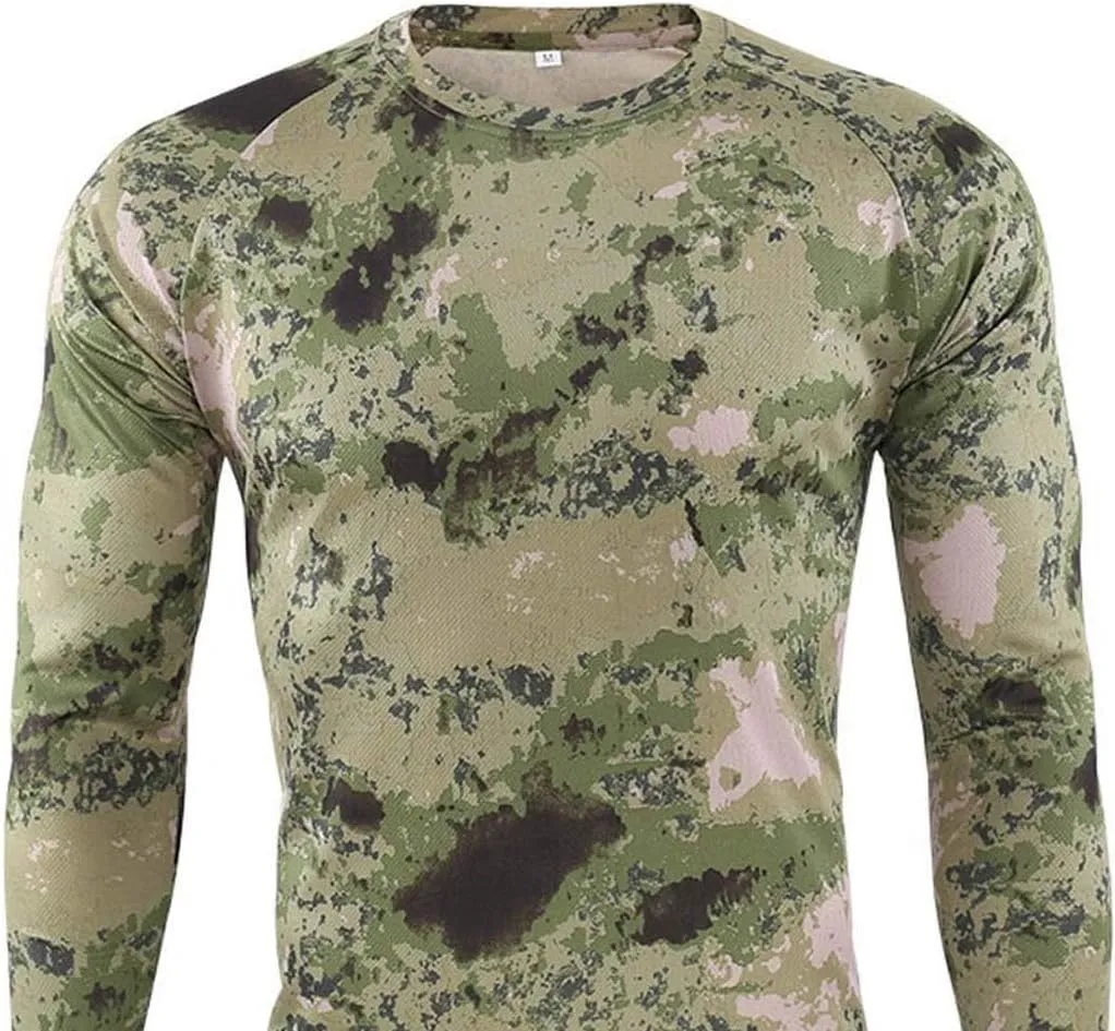 Long Sleeve Camo Hunting Shirts for Men Vintage Military Athletic Compression Shirt Workout Running Hiking Training Tee Tops