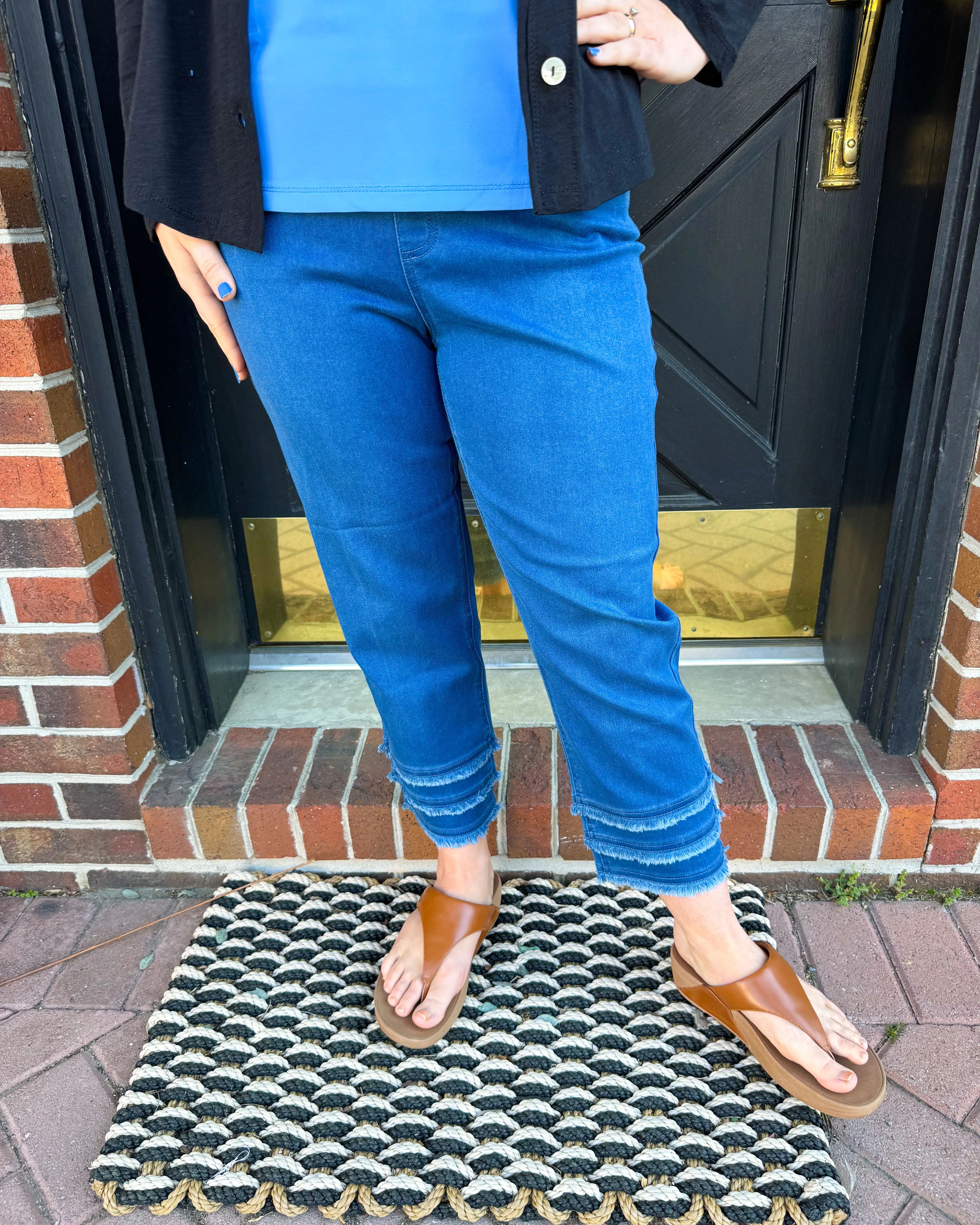 Lulu B Denim Fringe Capri Dark Wash
