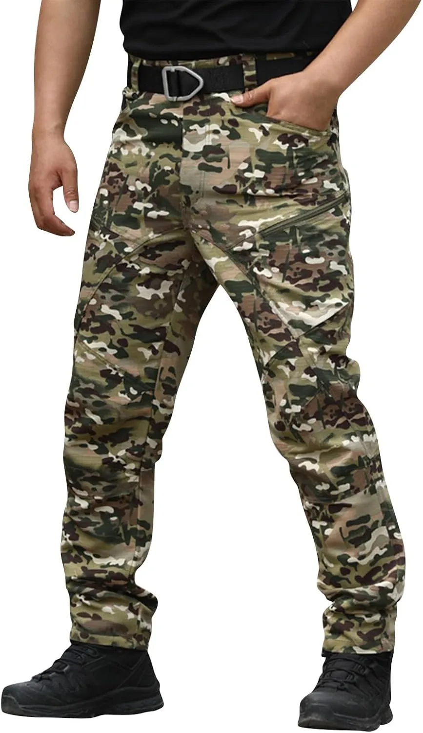 Men Cargo Pants Baggy Casual Work Pants Water Resistant Straight Trousers Hiking Multi Pockets Tactical Pants