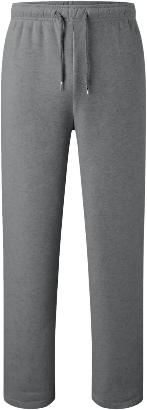 Mens Fleece Sweatpants Open Bottom Joggers Straight Leg Running Casual Loose Fit Athletic Pants with Pockets