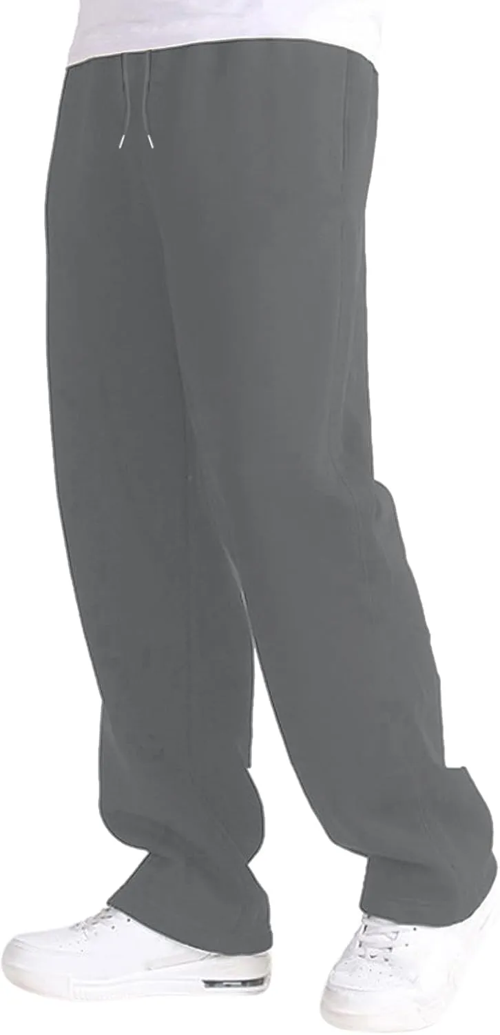 Mens Fleece Sweatpants Open Bottom Joggers Straight Leg Running Casual Loose Fit Athletic Pants with Pockets