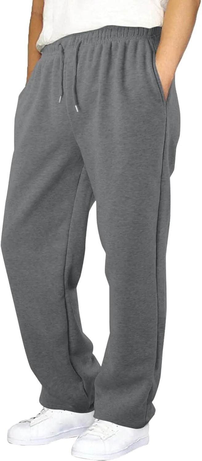 Mens Fleece Sweatpants Open Bottom Joggers Straight Leg Running Casual Loose Fit Athletic Pants with Pockets
