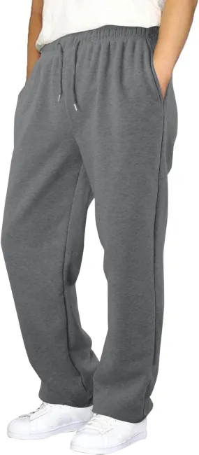 Mens Fleece Sweatpants Open Bottom Joggers Straight Leg Running Casual Loose Fit Athletic Pants with Pockets