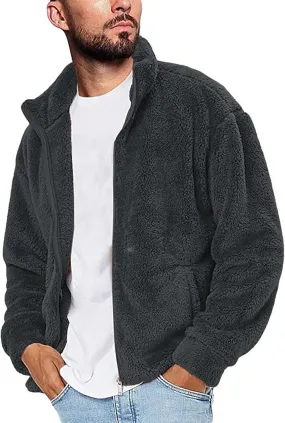 Mens Fuzzy Sherpa Pullover Hoodie Sweatshirts Long Sleeve Fluffy Fleece Zip up Cardigan Coats Winter Sweatshirt