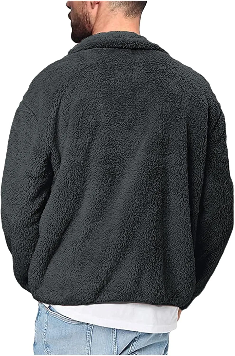 Mens Fuzzy Sherpa Pullover Hoodie Sweatshirts Long Sleeve Fluffy Fleece Zip up Cardigan Coats Winter Sweatshirt