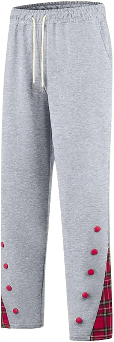 Mens Plaid Patchwork Pants Casual Drawstring Elastic Waist Trouser 2025 Fashion Loose Fit Athletic Pant with Pockets