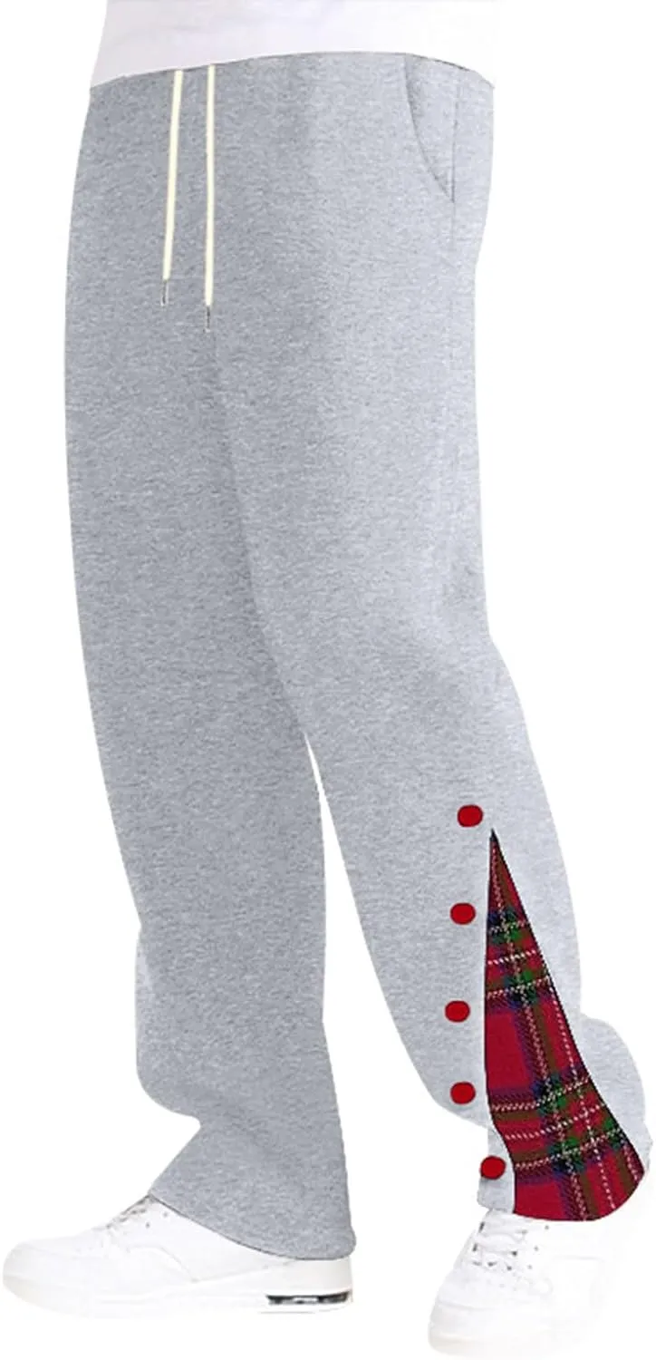Mens Plaid Patchwork Pants Casual Drawstring Elastic Waist Trouser 2025 Fashion Loose Fit Athletic Pant with Pockets