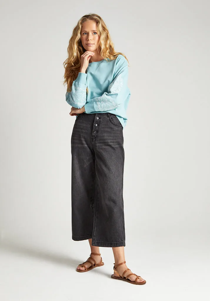 Mika Full Sleeves Embroidered Sweatshirt In Blue